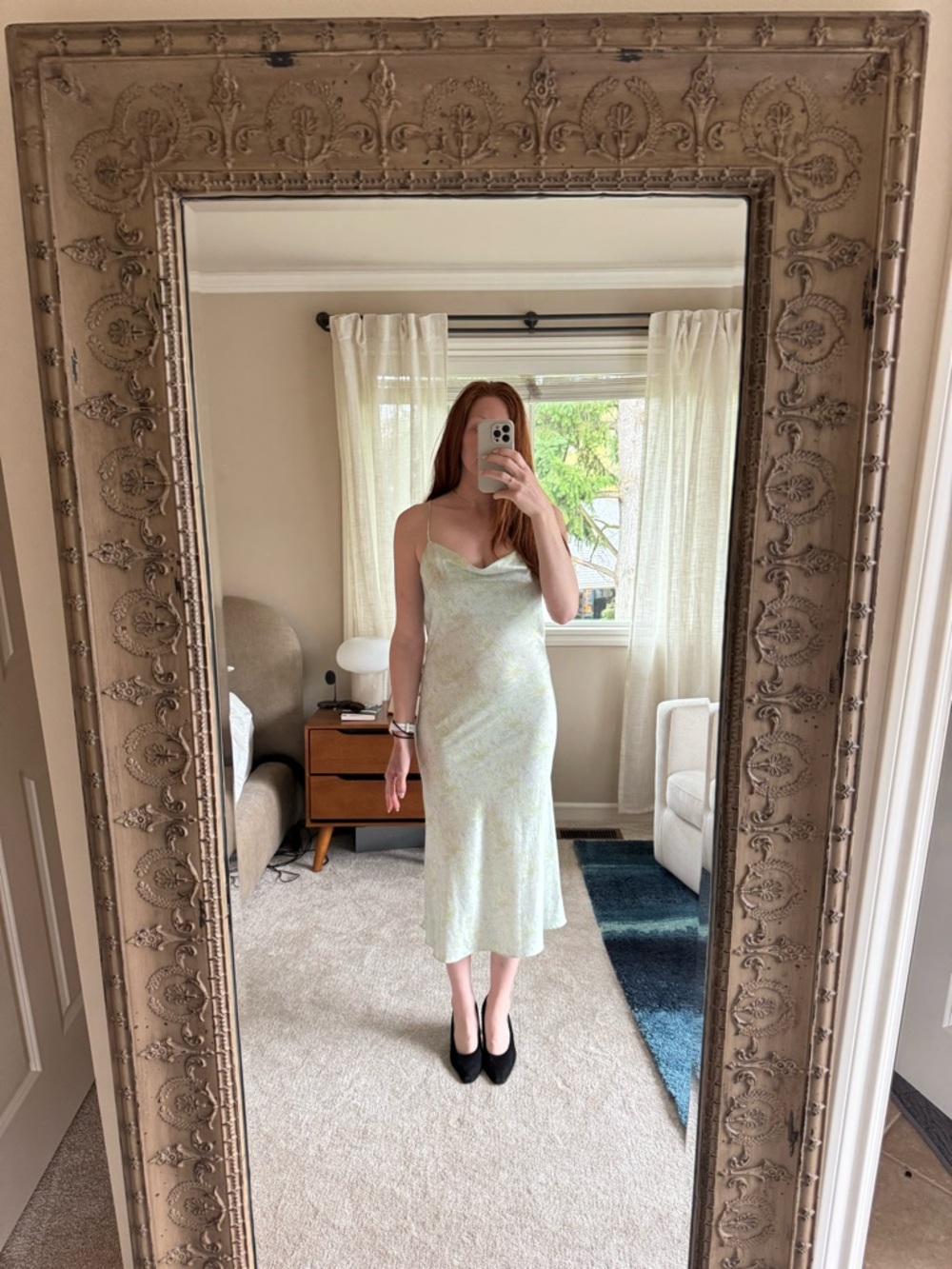 Lucy Paris Soft Sage Satin Slip Midi Dress